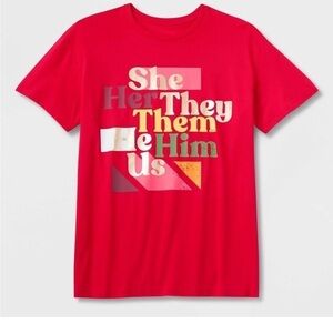 Pride Adult Pronouns Short Sleeve T-Shirt red Size Small take pride tshirt nwt